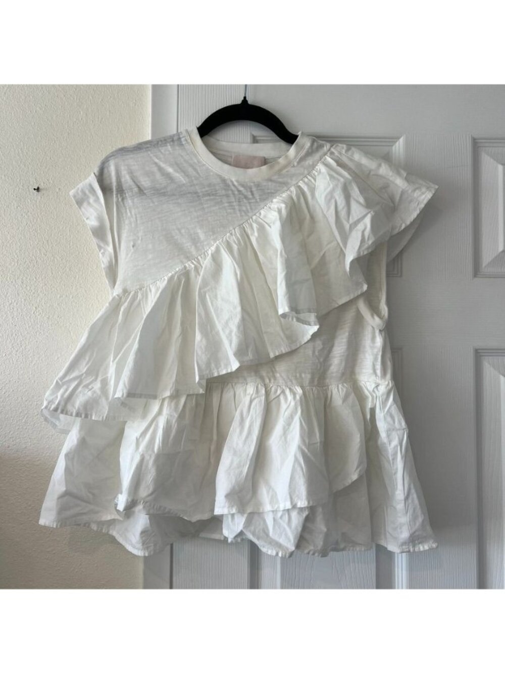 Cinq A Sept Cotton Jaipur White Ruffle Top Size XS